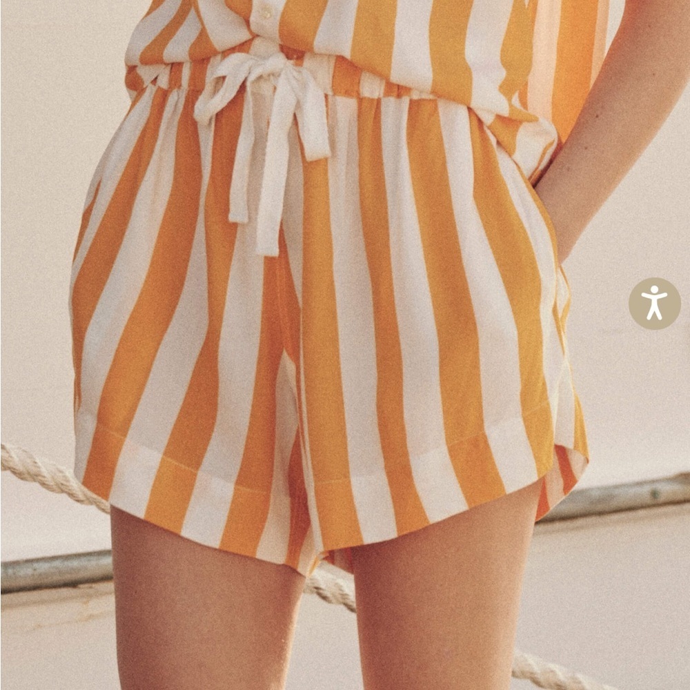 THE‎ GREAT. Striped Orange and White Women's Shorts